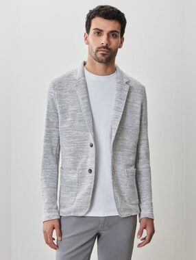 Casual Friday Men Gray Knit Blazer Sport Coat Jersey Jacket Slim Fit EU L